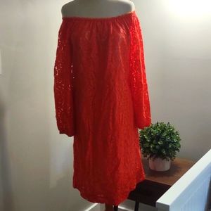 Red lace off the shoulder beauty